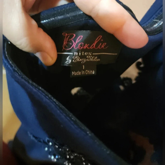 Blondie Nites navy blue formal dress with sheer sides and halter Size 1 - Picture 7 of 7